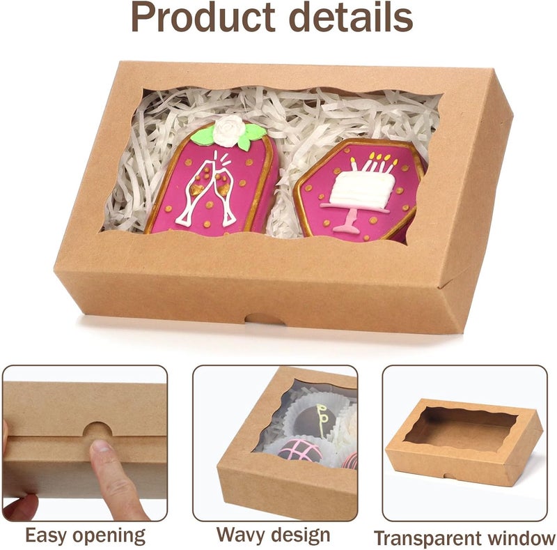 RomanticBaking 15 Pack Brown 7 x 4 3/8 x 1 1/2inches Cookies Boxes with Window Bakery Treat Boxes for Macaron Chocolate Truffle cakesicle dount - Image 5